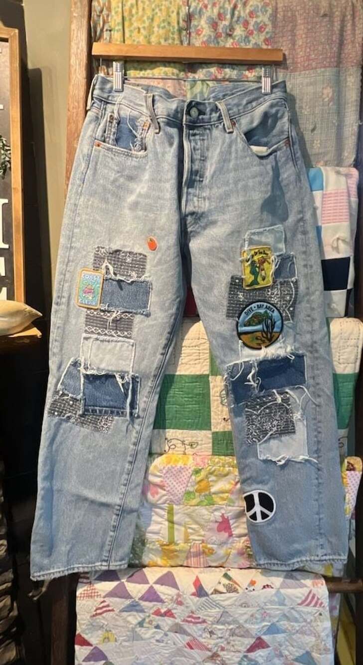 Levi's 501 Anniversary Edition Patchwork Light Wash Jeans Size 34x30